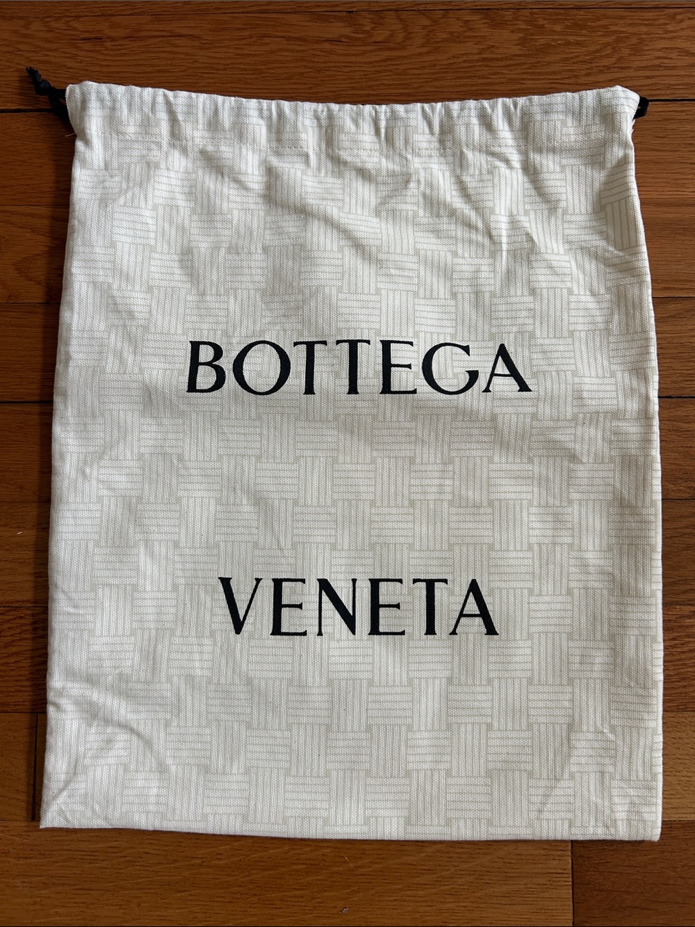 Bottega Veneta ivory Drawstring Storage Bag with Black Logo
